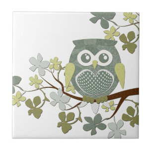 Carreau Tuile de hibou d'arbre de polka