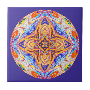 Carreau Tuile de kaléidoscope en bleu et or