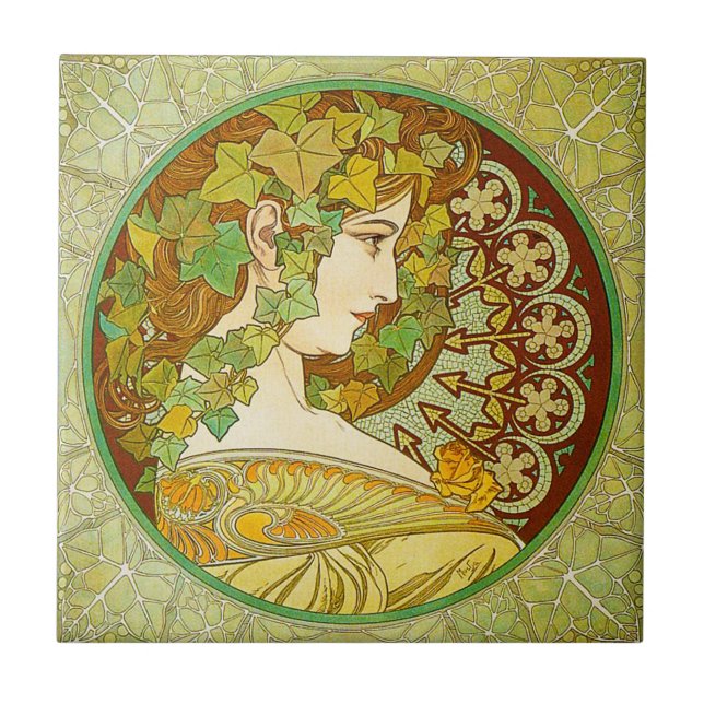 Carreau Tuile de laurier d'Alphonse Mucha (Devant)