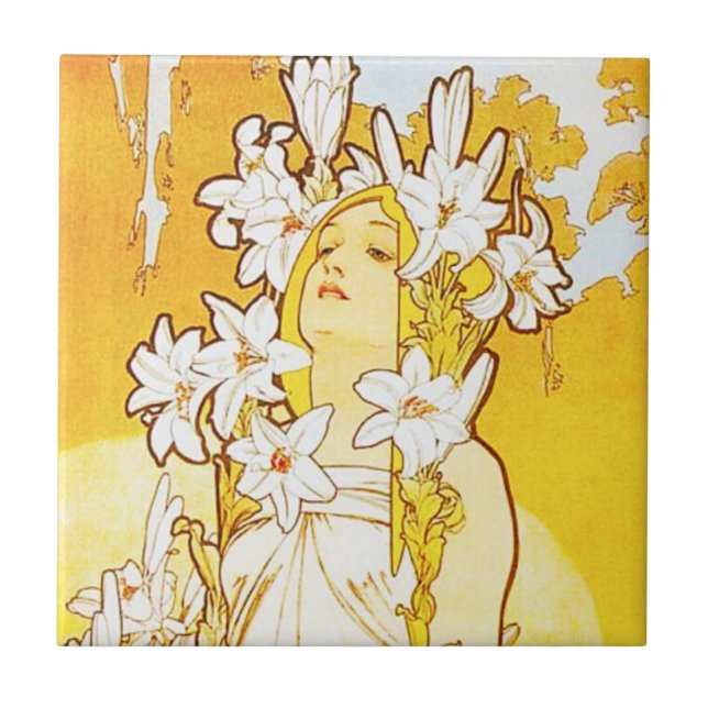 Carreau Tuile de lis d'Alphonse Mucha (Devant)