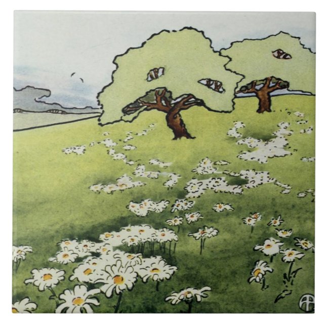 Carreau Tuile de marguerites de champ (Devant)