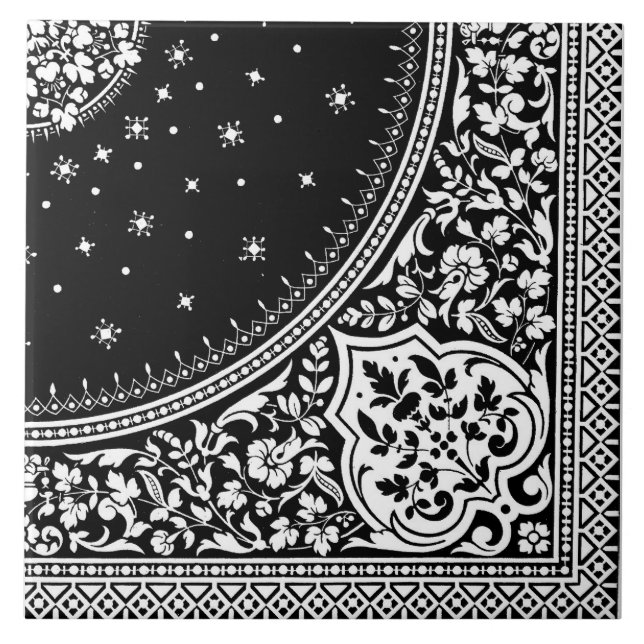Carreau Tuile de Motif de tapis perse noir et blanc (Devant)