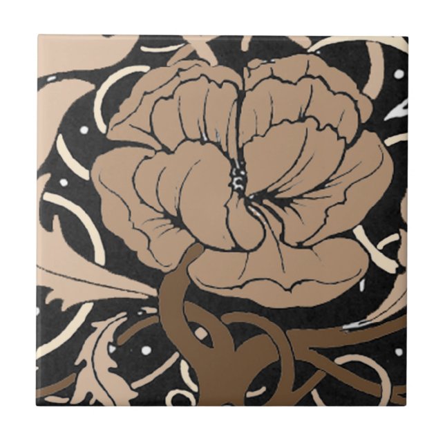 Carreau Tuile de Nouveau d'art de fleur de pavot (Devant)