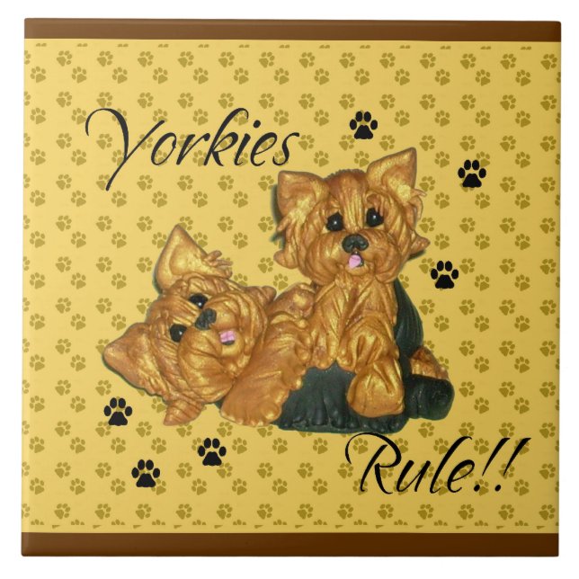 Carreau Tuile de Pawprint de règle de Yorkies (Devant)