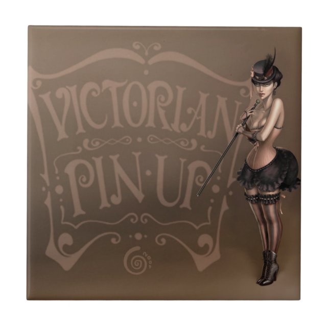Carreau Tuile de pin-up victorienne de fille (Devant)