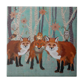 Carreau Tuile de RENARDS de FORÊT et de HIBOUX d'ANTLER