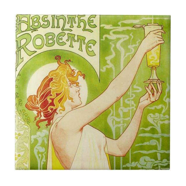Carreau Tuile de Robette d'absinthe d'Alphonse Mucha (Devant)