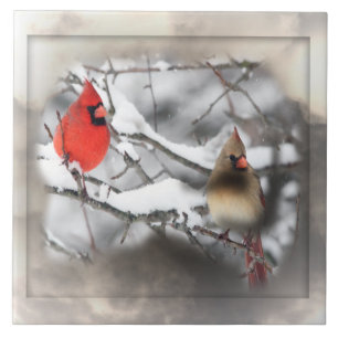 Carreau Tuile de scène d'hiver de cardinaux