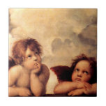 Carreau Tuile de Sistine Madonna d'anges de Raphael<br><div class="desc">Tuile de Sistine Madonna d'anges de Raphael. Retable de peinture à l'huile à partir de 1513-1514. Le cherubim (putti) du rang de Sistine Madonna de Raphael parmi le travail le plus identifié de l'artiste. Les deux anges sont discutablement les représentations d'ange les plus célèbres dans le monde. Le regard fixe...</div>