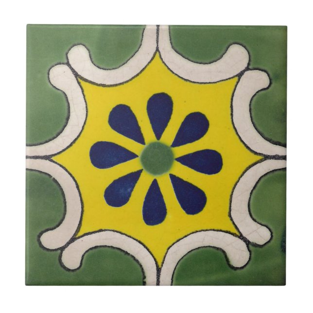 Carreau Tuile de Talavera en vert et jaune (Devant)