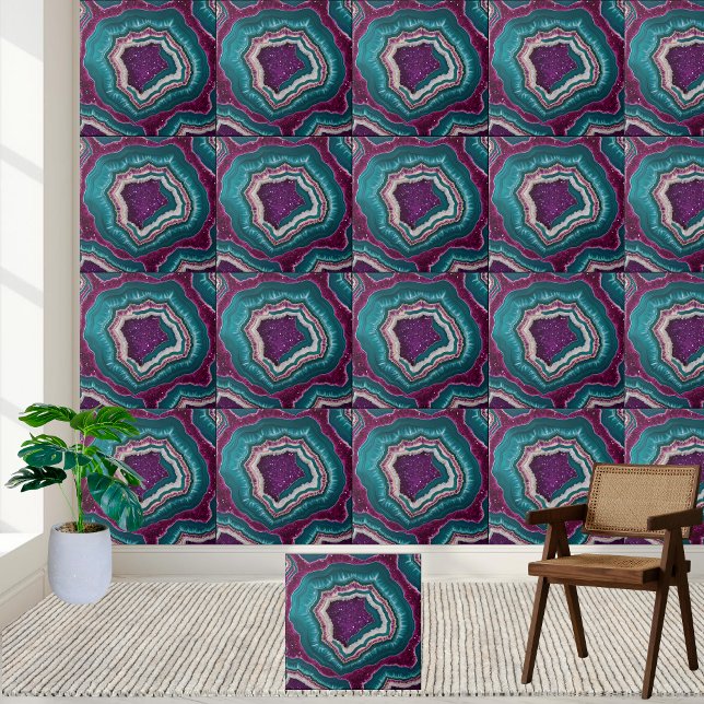Carreau Tuile de tranche de géode Turquoise et violette (Purple and Teal Geode Slice Tile)