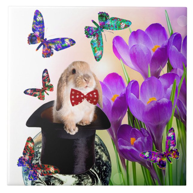 Carreau Tuile décorative de conception de lapin de Pâques (Devant)