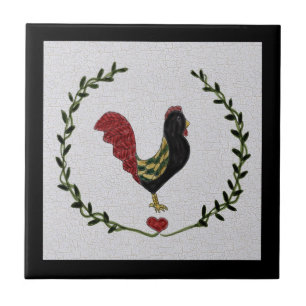 Carreau Tuile décorative de coq d'art populaire et de guir
