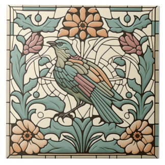 Carreau Tuile d'oiseaux Art Nouveau