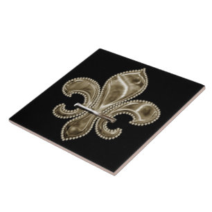 Carreau Tuile en céramique Carré Gold Fleur de Lis 6 pouce