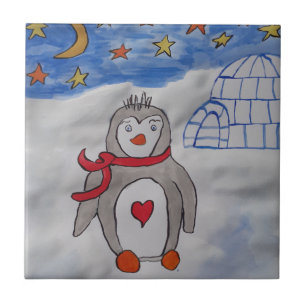 Carreau Tuile en céramique de Penguin de neige d'hiver