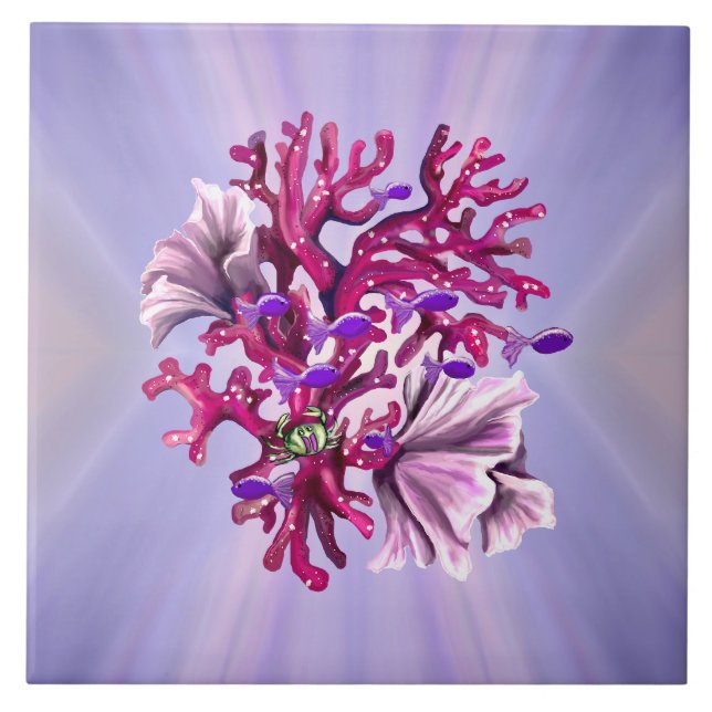 Carreau Tuile en céramique de sirène de mer violette (Devant)