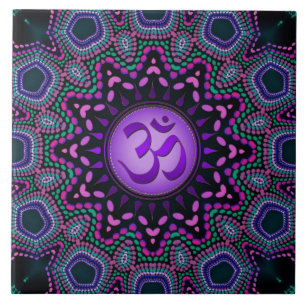 Carreau Tuile en céramique moderne Tribal Purple Om Mandal
