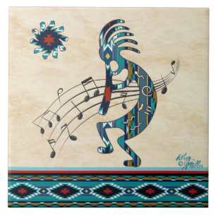 Carreau Tuile en céramique Turquoise Kokopelli