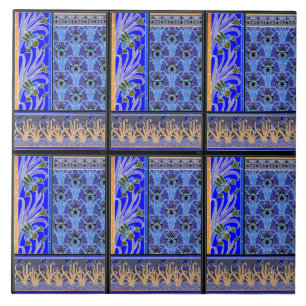 Carreau Tuile en iris noir et violet Art nouveau