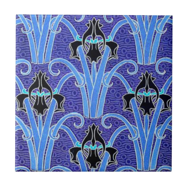 Carreau Tuile en iris noir et violet Art nouveau (Devant)