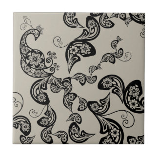 Carreau Tuile faite sur commande de cadeau de paon de noir