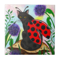 Tuile féerique d'art d'imaginaire de chat de