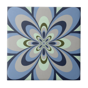 Carreau Tuile, fleur abstraite 4, bleu, gris, vert