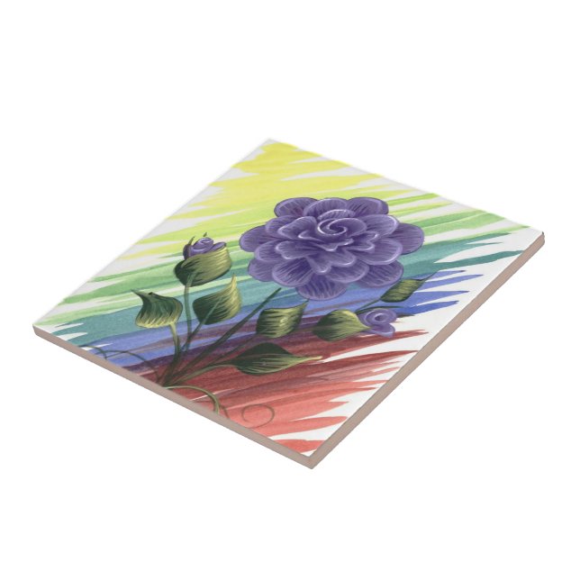 Carreau Tuile florale 1 d'aquarelle (Côté)