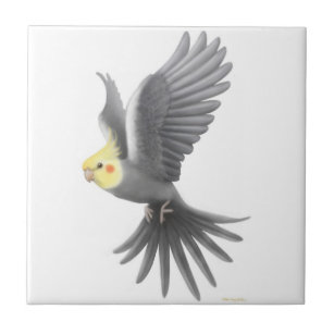 Carreau Tuile grise volante de perroquet de Cockatiel