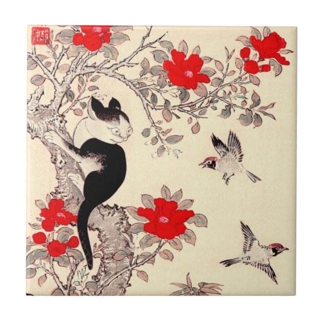 Carreau Tuile japonaise de chaton et de chiot (Devant)