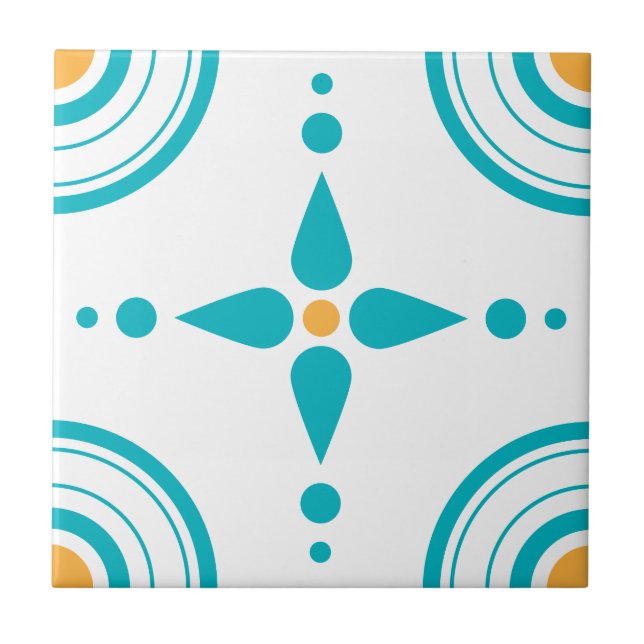 Carreau Tuile jaune blanche de motif de turquoise simple (Devant)