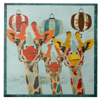 Carreau Tuile jetante un coup d'oeil de trois girafes