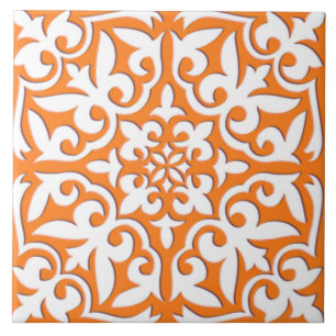 Carreau Tuile marocaine - orange et blanc de corail