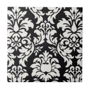 Carreau Tuile noire/blanche de damassé