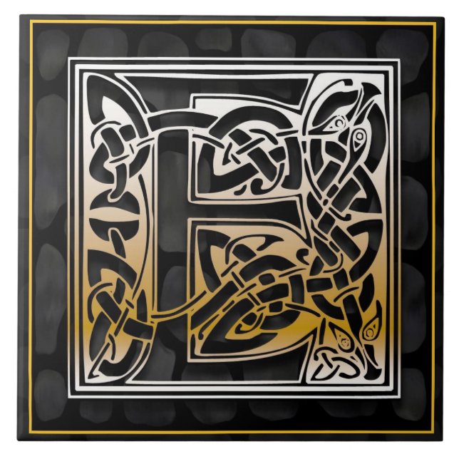 Carreau Tuile noire celtique d'initiale de monogramme de (Devant)