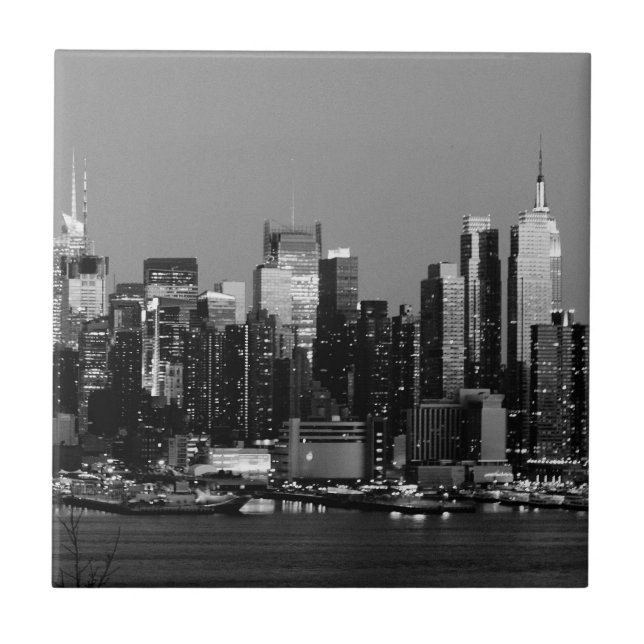 Carreau Tuile noire et blanche d'horizon de NY (Devant)