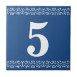 Carreau Tuile Numéro de maison victorienne<br><div class="desc">Carrelage Victorian House Number - Bleu sur blanc avec bordure d'imprimante</div>