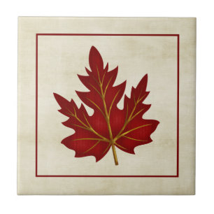 Carreau Tuile orientée d'automne rouge de feuille