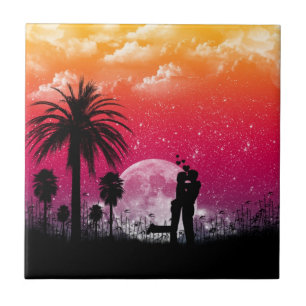 Carreau Tuile romantique de mur de coucher du soleil