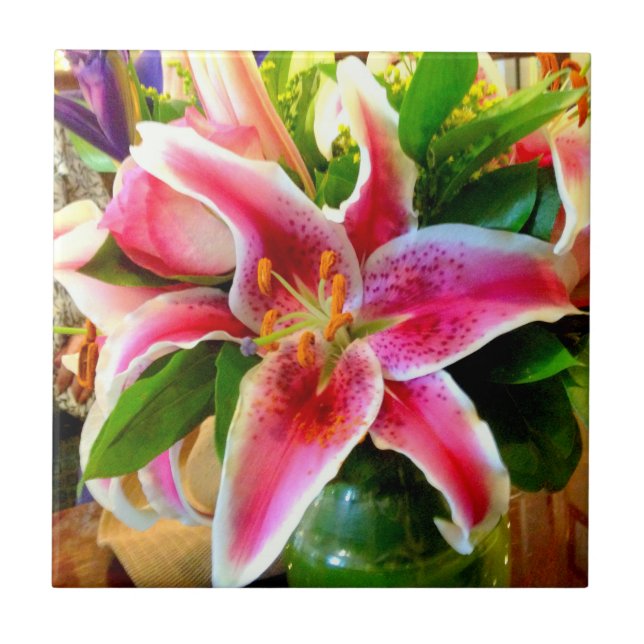 Carreau tuile rose de lis d'astronome (Devant)