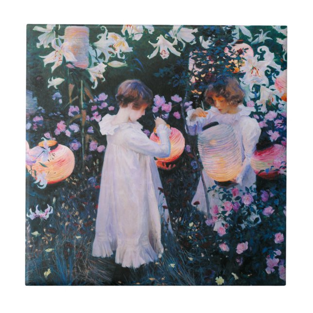 Carreau Tuile rose de lis de lis d'oeillet de John Singer (Devant)