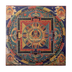 Carreau Tuile Tibétaine Thanka de Bouddha Mandala