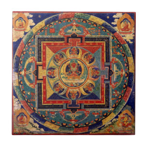 Carreau Tuile Tibétaine Thanka de Bouddha Mandala