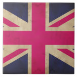 Carreau Tuile/trépied de drapeau d'Union Jack<br><div class="desc">Une illustration graphique d'un vieux drapeau d'Union Jack dans le rose lumineux, bleu et écrèment une alternative au rouge, au blanc et au bleu traditionnels</div>