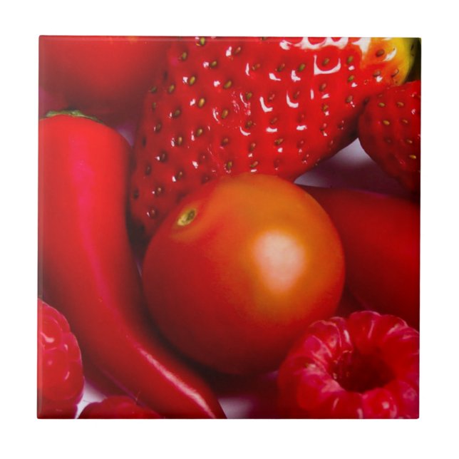 Carreau Tuile/Trivet de fruits et légumes rouges (Devant)