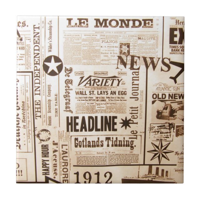 Carreau Tuile vintage de papier journal (Devant)