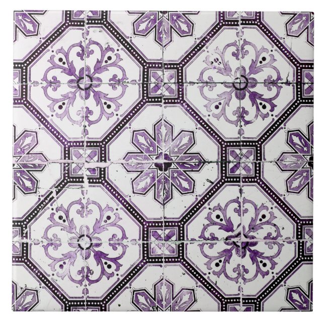 Carreau Tuile vintage violet et blanche  (Devant)