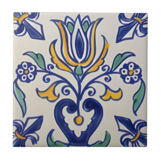 Carreau tuiles classiques toscane bleu jaune motif floral