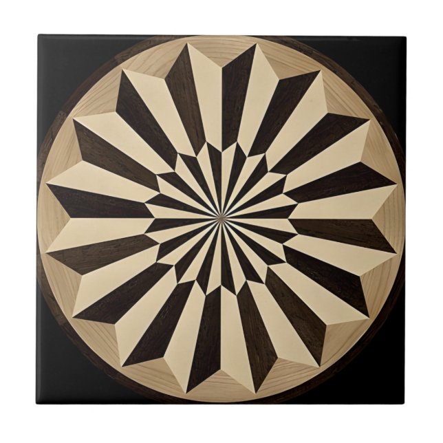 Carreau tuiles de cercle de fleurs d'or noir toscan (Devant)